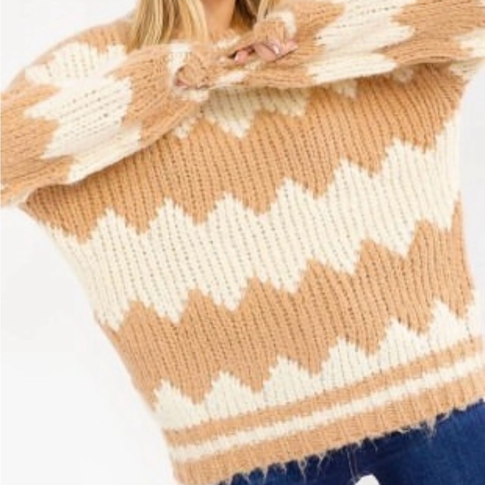 Cozy Tan and Cream Chevron Sweater